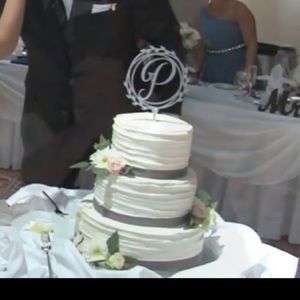 Silver “P” cake topper